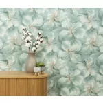 Türkiz zöldes virág mintás csillámos elegáns strukturált vlies-vinyl tapéta