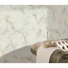   Bézs-fehér-barnás virág mintás csillámos elegáns strukturált vlies-vinyl tapéta