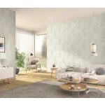 Törtfehér alapon fehér tollas csillámos elegáns strukturált vlies-vinyl tapéta