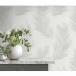 Fehér alapon szürke tollas csillámos elegáns strukturált vlies-vinyl tapéta
