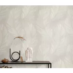 Szürkésbarna alapon tollas csillámos elegáns strukturált vlies-vinyl tapéta