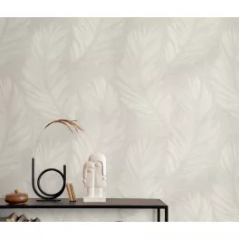   Szürkésbarna alapon tollas csillámos elegáns strukturált vlies-vinyl tapéta