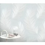 H.kék alapon fehér tollas csillámos elegáns strukturált vlies-vinyl tapéta