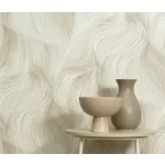 Krém-homok csillogó hullám mintás (lángálló, mosható) vlies-vinyl tapéta