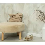 Krém-türkiz-homok csillogó hullám mintás (lángálló, mosható) vlies-vinyl tapéta