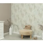 Krém-türkiz-homok csillogó hullám mintás (lángálló, mosható) vlies-vinyl tapéta