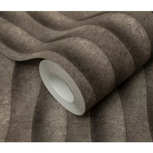 Barna matt hullám mintás (lángálló, mosható) vlies-vinyl tapéta