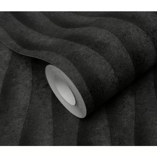 Antracit matt hullám mintás (lángálló, mosható) vlies-vinyl tapéta