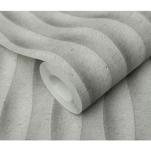 Szürke-fehér matt hullám mintás (lángálló, mosható) vlies-vinyl tapéta