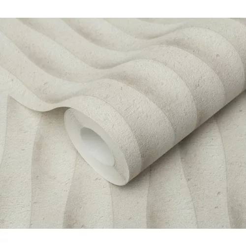 Szürkés-bézs matt hullám mintás (lángálló, mosható) vlies-vinyl tapéta