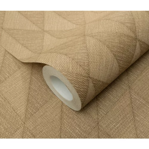 Natúr barna matt geometrikus mintás (lángálló, mosható) vlies-vinyl tapéta