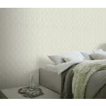 Világosabb natúr-krém színű matt geometrikus mintás (lángálló, mosható) vlies-vinyl tapéta