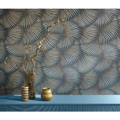 Kék-arany designer mintás (lángálló, mosható) vlies-vinyl tapéta