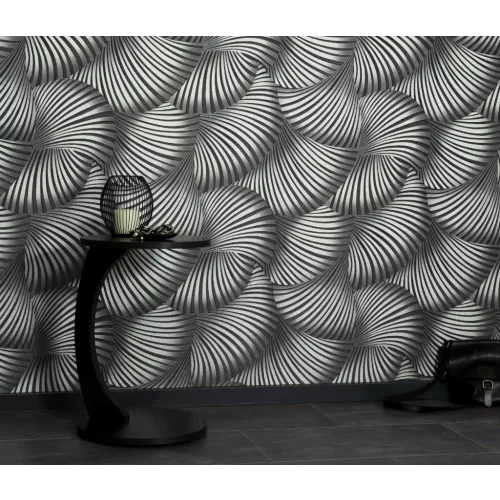 Fekete-ezüst designer mintás (lángálló, mosható) vlies-vinyl tapéta