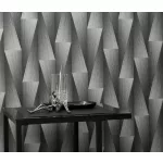 Ezüst-fekete 3D mintás (lángálló, mosható) vlies-vinyl tapéta