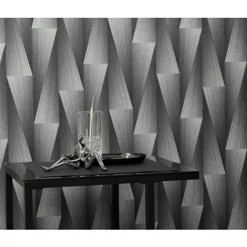 Ezüst-fekete 3D mintás (lángálló, mosható) vlies-vinyl tapéta