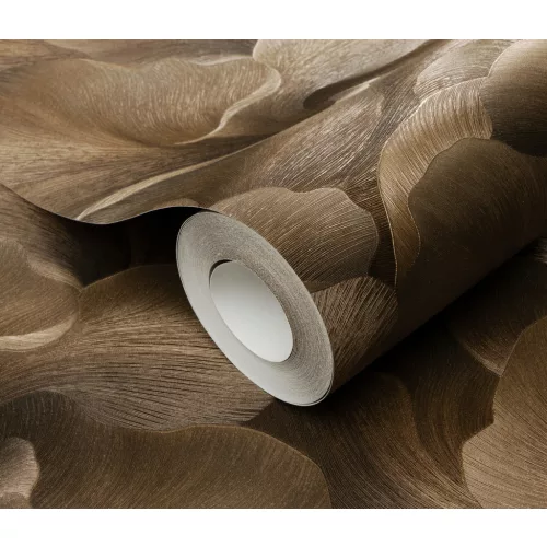 Bronz csillogó metálos Ginkgo mintás (lángálló, mosható) vlies-vinyl tapéta