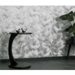 Ezüst csillogó metálos Ginkgo mintás (lángálló, mosható) vlies-vinyl tapéta