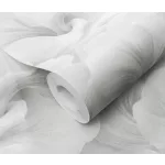 Ezüst-szürke-krém csillogó metálos Ginkgo mintás (lángálló, mosható) vlies-vinyl tapéta