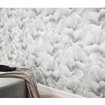 Ezüst-szürke-krém csillogó metálos Ginkgo mintás (lángálló, mosható) vlies-vinyl tapéta