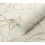 Krém alapon bézses bambusz levél mintás (lángálló, mosható) vlies-vinyl tapéta