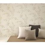 Krém alapon bézses bambusz levél mintás (lángálló, mosható) vlies-vinyl tapéta