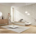 Krém alapon bézses bambusz levél mintás (lángálló, mosható) vlies-vinyl tapéta