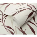 Krém alapon bordó bambusz levél mintás (lángálló, mosható) vlies-vinyl tapéta