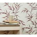 Krém alapon bordó bambusz levél mintás (lángálló, mosható) vlies-vinyl tapéta