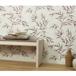 Krém alapon bordó bambusz levél mintás (lángálló, mosható) vlies-vinyl tapéta