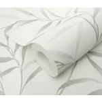 Törtfehér alapon ezüst szürke bambusz levél mintás (lángálló, mosható) vlies-vinyl tapéta