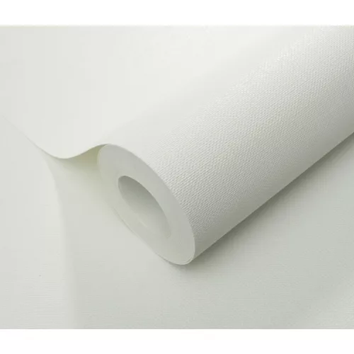 Fehér matt egyszínű szövött textil hatású (lángálló, mosható) vlies-vinyl tapéta