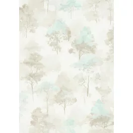   Forest Dreams: Halványkék-bézs erdei fa mintás (lángálló, mosható) vlies-vinyl tapéta