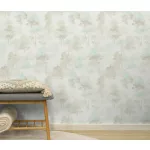 Forest Dreams: Halványkék-bézs erdei fa mintás (lángálló, mosható) vlies-vinyl tapéta