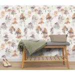 Forest Dreams: Barnás szinvilágú-fehér erdei fa mintás (lángálló, mosható) vlies-vinyl tapéta