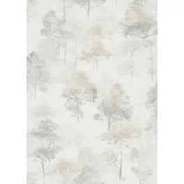   Forest Dreams: Halványbézs és szürke sznvilágú erdei fa mintás (lángálló, mosható) vlies-vinyl tapéta