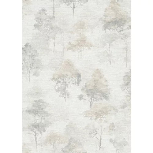 Forest Dreams: Halványbézs és szürke sznvilágú erdei fa mintás (lángálló, mosható) vlies-vinyl tapéta