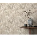 Forest Dreams: Bézs pálmalevél mintás (lángálló, mosható) vlies-vinyl tapéta