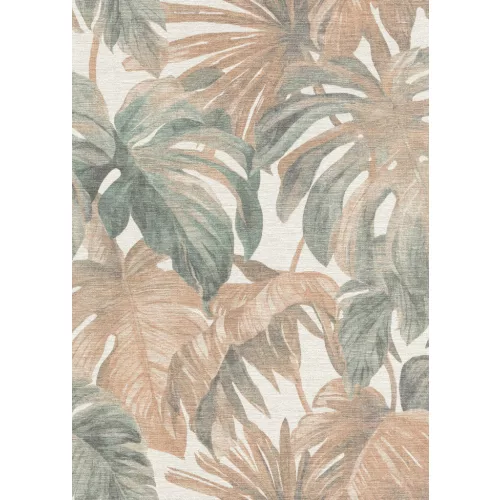 Forest Dreams: Zöld és rézbarna pálmalevél mintás (lángálló, mosható) vlies-vinyl tapéta