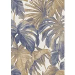 Forest Dreams: Mustárosbarna-kék pálmalevél mintás (lángálló, mosható) vlies-vinyl tapéta