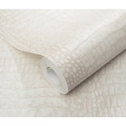 Forest Dreams: Krém enyhén csillogó krokodilbőr mintás texturált hatású (lángálló, mosható) vlies-vinyl tapéta