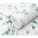 Forest Dreams: Kék-zöld-szürke vadvirágos mintás texturált (lángálló, mosható) vlies-vinyl tapéta