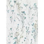 Forest Dreams: Kék-zöld-szürke vadvirágos mintás texturált (lángálló, mosható) vlies-vinyl tapéta