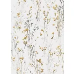 Forest Dreams: Sárga-szürke vadvirágos mintás texturált (lángálló, mosható) vlies-vinyl tapéta