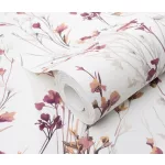 Forest Dreams: Ciklámen-narancsos-szürke vadvirágos mintás texturált (lángálló, mosható) vlies-vinyl tapéta