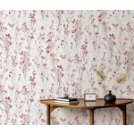 Forest Dreams: Ciklámen-narancsos-szürke vadvirágos mintás texturált (lángálló, mosható) vlies-vinyl tapéta