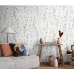 Forest Dreams: Kék-sárga-szürke vadvirágos mintás texturált (lángálló, mosható) vlies-vinyl tapéta