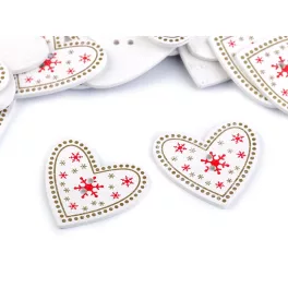 Fa gomb: Szív alakú fehér alapon piros hópelyhes