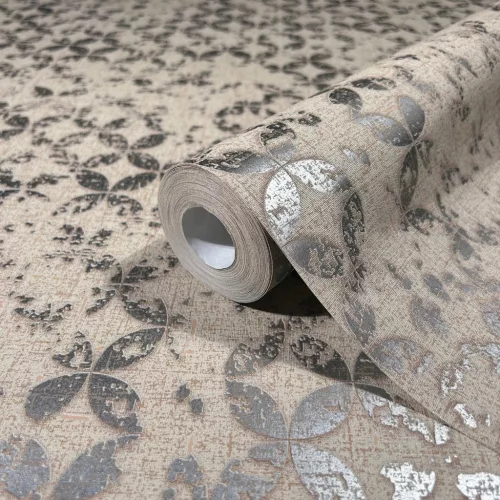 City Romance Kör mintás: barna alapon króm vlies-vinyl tapéta