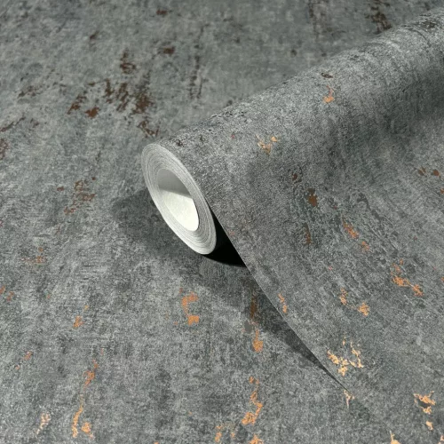 City Romance Beton: fekete alapon arany fényes mintás vlies-vinyl tapéta